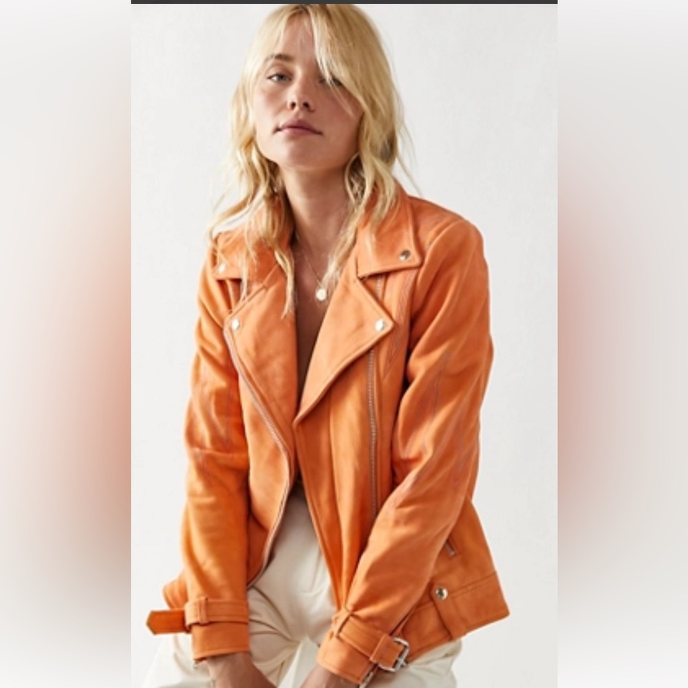 Vibrant Orange Leather Jacket for Women